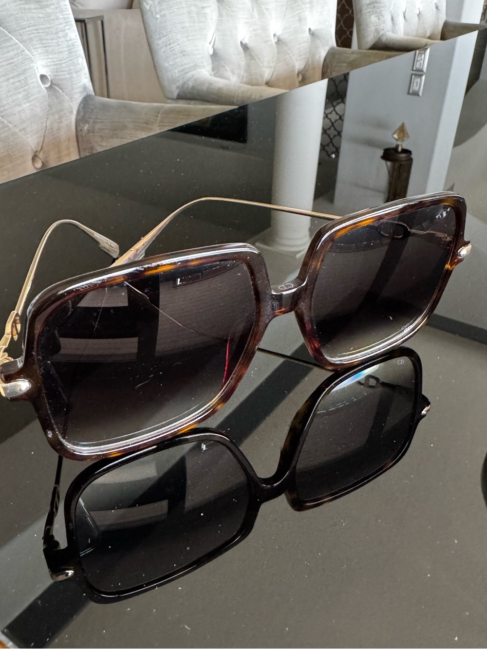 Dior Women's Oversized Square Sunglasses in Tortoise with Gold Accents 55mm case